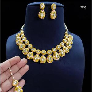 Golden Brass Kundan Meena Jewellery Multi Colour Pearl Set with earrings for Women Girls Bulk Product - Product Image 4