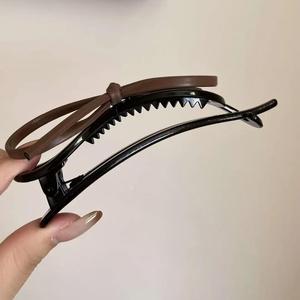 Pinces à cheveux à nœud imprimé léopard pour femmes, grandes, de haute qualité, pour coiffure arrière, épingles à cheveux torsadées, accessoires capillaires en cuir - Product Image 3