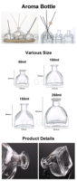 Bouteille en verre transparente ronde pour diffuseur de parfum, 50 ml, 100 ml, vide, pour aromathérapie, avec bâtonnets en rotin, pour la maison, vente en gros