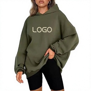 Sweat-shirt à capuche surdimensionné, couleur unie, logo imprimé sur le devant, unisexe, manches longues, en molleton de coton, pour l'automne - Product Image 1