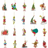 Décorations de Noël amusantes en acrylique, figurines plates 2D de dessins animés verts, pendentifs suspendus, 1 couleur imprimée, cadeaux de Noël