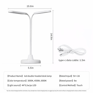 <b>LED</b> Desk Lamp with Wireless Charger Gooseneck Adjustment <b>Table</b> Lamp Touch Control Night <b>Light</b> Double <b>Light</b> Area for Home Office - Product Image 6