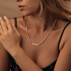Regalo di san valentino delizia acciaio inossidabile 18K eleganza oro perla artificiale moda gioielli collane <span class=keywords><strong>con</strong></span> Charm <span class=keywords><strong>lettera</strong></span> - Product Image 5