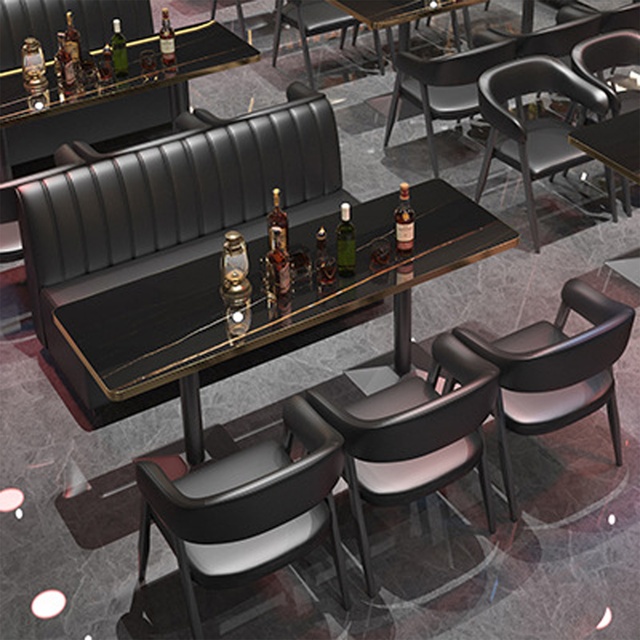 Luxury Restaurant Furniture Sofa Set Black Marble Dining Table and Chairs Booth Seating for Club Cafe Pub Bar