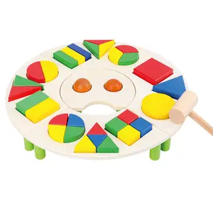 Mainan Kayu 3D Puzzle Bayi Montessori, Bentuk Geometris dan Warna Yang Cocok 5in1