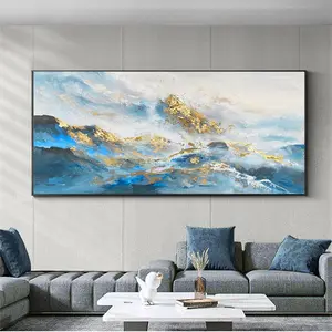 Decoración de Dormitorio, Hermosa <span class=keywords><strong>Pintura</strong></span> Acrílica Abstracta Moderna con Paisaje de Montañas Doradas Hecha a Mano - Product Image 1