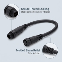Arnés de cableado M12 con codificación A, de 5, 6 y 8 pines, macho y hembra, con bloqueo de tornillo, para sensores y actuadores en sistemas de vehículos, diseñado según especificaciones.