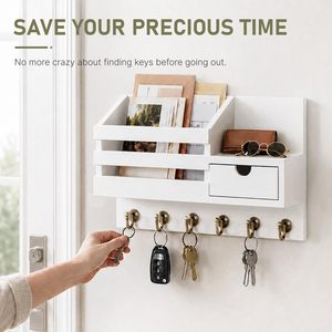 Portachiavi <span class=keywords><strong>e</strong></span> Portaoggetti da Parete con 6 Ganci, Cassetto Portaoggetti, Facile Installazione, Portachiavi per Ingresso <span class=keywords><strong>e</strong></span> Arredamento Casa - Product Image 2