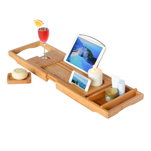 Luxury Spa Bathroom Organizer Bamboo Bathtub Caddy <strong>Tray</strong> Extendable <strong>Bath</strong> Tub <strong>Tray</strong> with Wine Glass &amp; Device Holder - Product Image 5