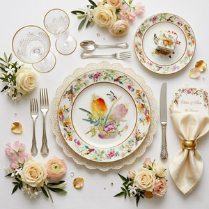 Assiettes <span class=keywords><strong>de</strong></span> Dîner en <span class=keywords><strong>Porcelaine</strong></span> Florale Royale avec Bord <span class=keywords><strong>Doré</strong></span>, Assiettes <span class=keywords><strong>de</strong></span> <span class=keywords><strong>Table</strong></span> en Céramique Exquises, Vaisselle Impériale pour Douche Nuptiale, Cadeau <span class=keywords><strong>de</strong></span> Traiteur - Product Image 1