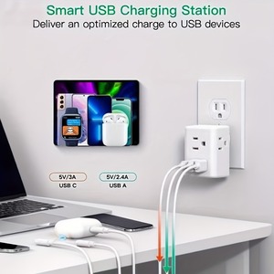 3 Port USB <b>Extension</b> <b>Socket</b> with Plastic Housing US <b>Plug</b> Power Distribution Charger for Travel & Home Use - Product Image 2