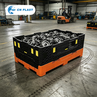 Bac à palettes en plastique pliable robuste avec 8 pieds, profil bas, 4 portes ouvertes pour le stockage industriel et la logistique