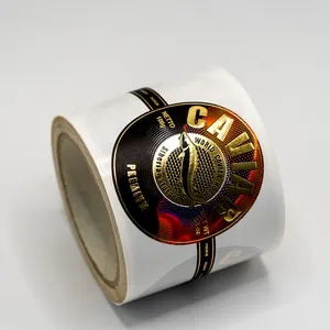 Rollo de Etiqueta Adhesiva de Embalaje de Lata de Caviar con Impresión de Logotipo Personalizado, Impermeable, Oro Congelado, Punto 3D UV en Relieve, Etiqueta Adhesiva de Lata de Caviar