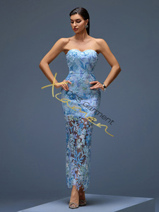 MF Bling Elegant tail Evening Ladys Clothing Sexy Off the Shoulder Sequin Mesh Floral Blue Long Casual Dresses - Product Image 2