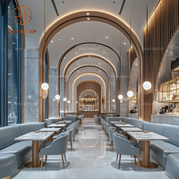Meubles d'hôtel sur mesure Ron Group, banquettes capitonnées, table ronde en marbre, chaise en cuir, banquettes de restaurant