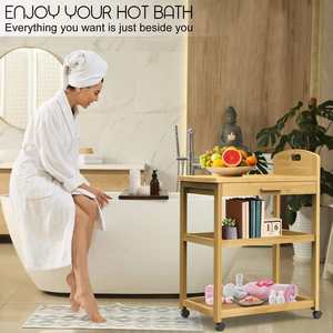 Étagère ouverte multifonctionnelle pour chariots de préparation alimentaire en <span class=keywords><strong>magasin</strong></span>, chariot de rangement en bambou - Product Image 2