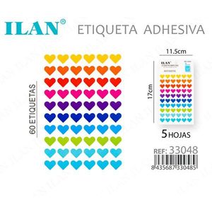 Etichette Adesive a Forma di Cuore ILAN, 60 Pezzi, 5 Fogli Colorati per Etichette di Abbigliamento - Product Image 1