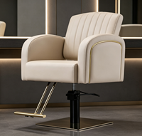 Chaise de Barbier Hydraulique Moderne de Luxe Beige en Promotion pour Salon de Coiffure et Institut de Beauté