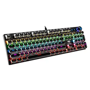 Leaven K990游戏键盘青色开关led灯多媒体机械键盘旋钮