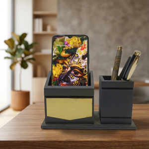 Custom Desk Organizer Pen <b>Holder</b> with Clock and <b>Card</b> <b>Holder</b> Office Table Gift Set - Product Image 4