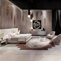 Ensemble de meubles de chambre à coucher de luxe moderne BS, lit double en cuir blanc avec tête de lit, idéal pour les projets de villas