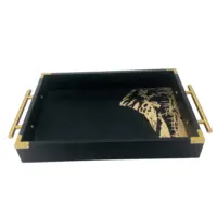 Wooden Antique Tray Antique Wood Tray Wholesale Large Wood Black Animal Table Gift Wooden Antique Serving Tray With Gold Metal Handles