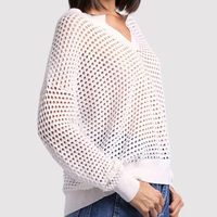 Pull en maille ouverte personnalisé avec logo et numéro, en coton, blanc, style cache-cœur