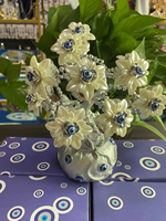 Turc bleu mauvais yeux argent fleurs arbre amulette métal artisanat Table pièce maîtresse ornement pour la Protection de la maison mauvais œil décor