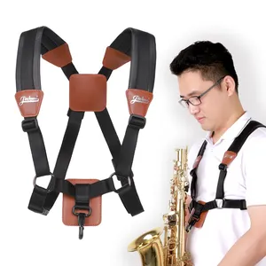 Custom Logo Leather Adjustable Different Size Double Shoulder Strap For Alto Tenor Soprano Saxophone Accessories