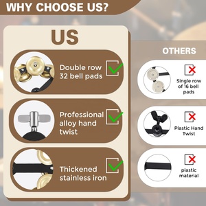 Tambourin Hi-Hat à double rangée avec 16 clochettes en laiton, montable sur support <span class=keywords><strong>de</strong></span> cymbales Hi-Hat, doré - Product Image 4