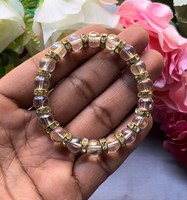 Bracelet élégant en quartz plaqué or Crystal Luxe Harmony, perles transparentes, accents en strass, accessoire de poignet glamour, bijoux