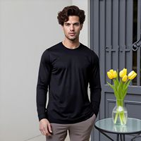T-shirt à manches longues pour homme en coton mercerisé 200 g/m², col rond, coupe ajustée, essentiels, personnalisable avec logo OEM, vente en gros