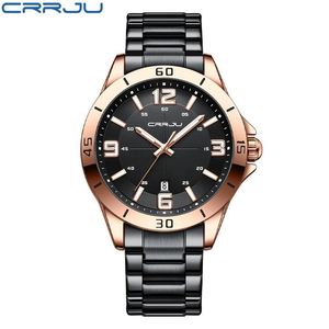 นาฬิกาข้อมือควอตซ์สแตนเลสสตีลสำหรับผู้ชาย CRRJU 5003 แสดงวันที่อัตโนมัติ เข็มเรืองแสง หน้าปัดอนาล็อก กระจกแสดงผล - Product Image 4