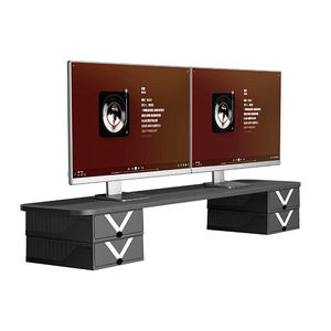 ขาตั้งจอคอมพิวเตอร์สีดำทำจากไม้ ชั้นวางแบบสองชั้น พร้อมโมดูลขยายฟังก์ชันการชาร์จเร็ว - Product Image 5