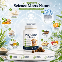 Friandises à mâcher pour chiens contre les allergies, marque privée OEM, avec probiotiques et curcuma, pour soulager les démangeaisons, favoriser la santé de la peau et du pelage, et renforcer l'immunité des chiens.