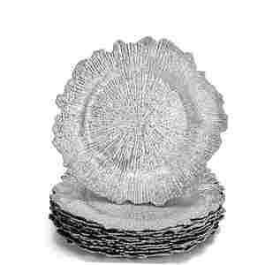 Platos de Plástico Ecológicos Personalizados con Diseño de Arrecife de Coral Plateado y Dorado para Cenas, Bodas, Baby Showers y Aniversarios - Product Image 1