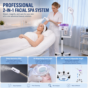 Gran Oferta 2024 Nuevo Vaporizador Facial Profesional de Pie de Alta Calidad para Lifting Facial con Rociador 3 en 1 para Relleno de <span class=keywords><strong>Agua</strong></span> Profunda, Venta al por Mayor, Enchufes US/UK/EU - Product Image 5