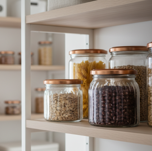 High Quality Vertical Striped Glass Jar with sealed Metal Screw Cap for Storing Jam Honey Oats and Dry Goods in the Kitchen