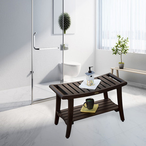 Tabouret de salle de bain en bois massif Park Seo, teck, antidérapant, avec étagère de rangement - Product Image 4