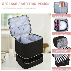 Estuche organizador de doble capa para almacenamiento de esmaltes de uñas, con capacidad para 30 botellas y lámpara de uñas, al por mayor. - Product Image 3