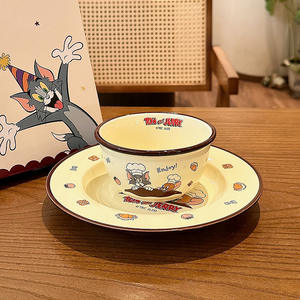 Juego de platos y tazones de cerámica de Tom y Jerry, diseño de dibujos animados redondos de 4.5 pulgadas, vajilla de regalo para adultos - Product Image 1