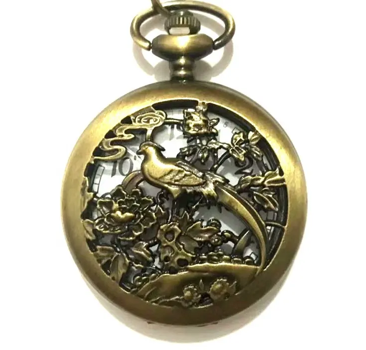 Lovely Bird Hollow Quartz Pocket Watch for Women Girl Retro Vintage Beautiful Necklace Pendant Fob Watches Ladies Best Gifts