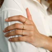 R.Gem. Zircon plaqué or 18K personnalisé minimaliste pierre de naissance initiale lettre anneaux délicats