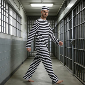 Costume de prisonnier rayé pour <span class=keywords><strong>homme</strong></span>, fabrication directe, certifié CE CPC UKCA, vente en gros, costume de prisonnier classique pour adulte - Product Image 3