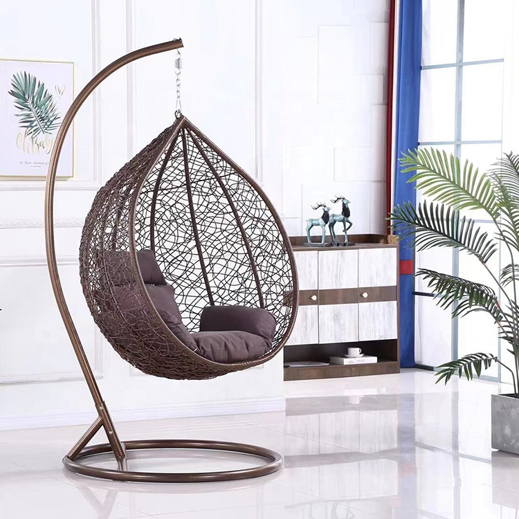 Лидер продаж 2022, плетеное кресло-качалка из ротанга на одно сиденье, подвесное кресло-яйцо с металлической подставкой, садовое подвесное кресло с подушкой для улицы