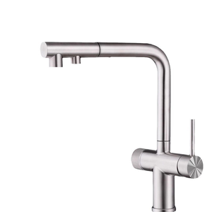 Robinet de cuisine monocommande moderne en acier inoxydable chromé, à montage sur plan, eau froide, mitigeur monotrou, cartouche céramique - Product Image 1