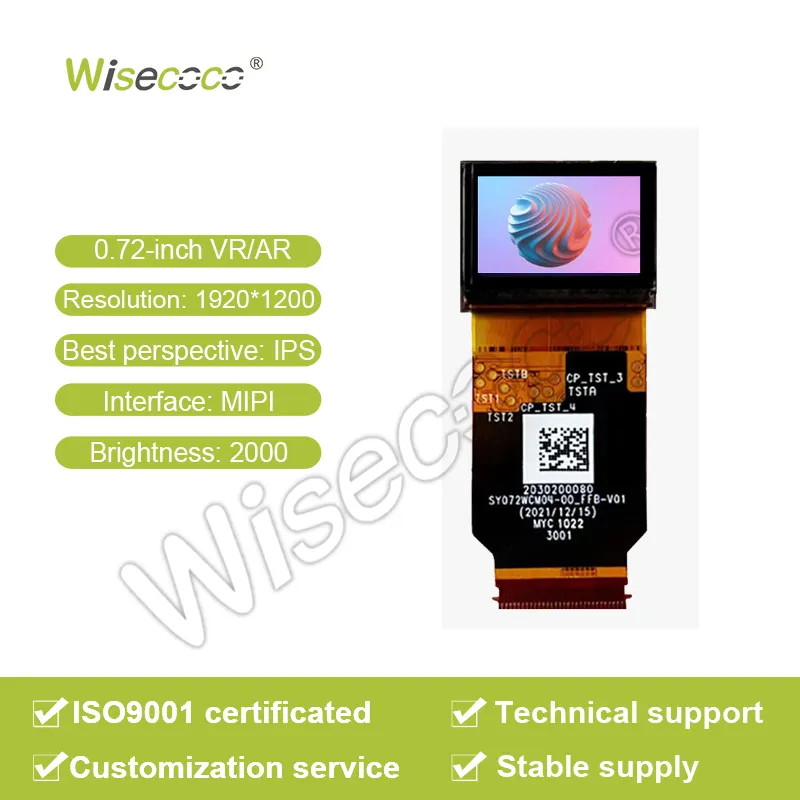 Wisecoco auf Lager unterstützt benutzerdefinierte Anzeigegröße Schnittstelle 0,72 Zoll Lcd-Bildschirm 1920*1200 Tft Anzeige Berührungseffekt optional für VR AR