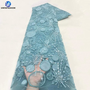 Tessuto in Pizzo Sinya Ecologico con Perle Bianche e Paillettes, Elegante Ricamo Pesante con Perline per Abiti <span class=keywords><strong>da</strong></span> <span class=keywords><strong>Sposa</strong></span> e Abbigliamento Femminile di Lusso - Product Image 6