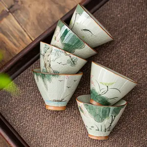 Lukisan tangan keramik cangkir Master keramik cangkir teratai mangkuk teh Kung Fu Cina antik cangkir meditasi peralatan minum teh 60ml - Product Image 2