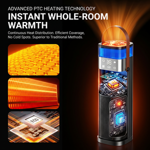 Chauffage portable en céramique PTC avec effet de flamme de cheminée, humidificateur et <span class=keywords><strong>thermostat</strong></span> télécommandé pour chambre, maison et bureau - Product Image 2